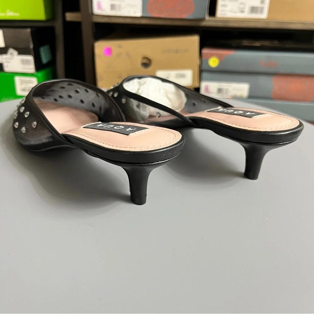 Aqua Black Mesh Heels with Rhinestone Accents - Picture 4 of 7